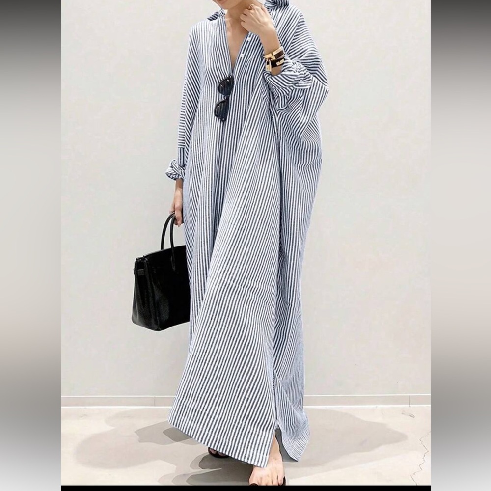 Brand New Oversized Striped Maxi Skirt - Blue and White